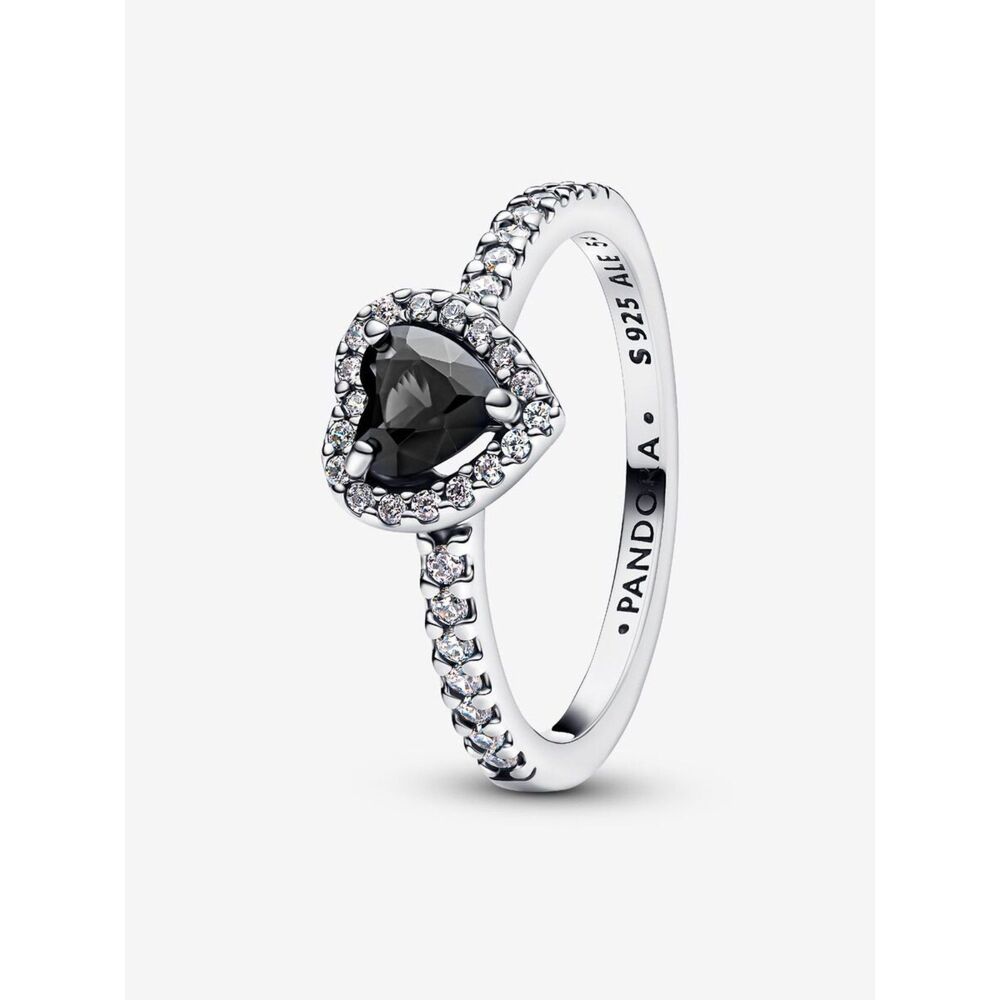 Elevated Black Heart Ring Limited Edition S925 ALE Sterling Silver Clear Pavé